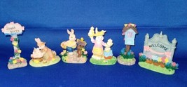 Lot Of 6 - Easter Bunnies Rabbits Village Signs Figurines Resin - £18.45 GBP