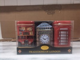 New English Teas Traditions of London Mini Tin Triple, Big Ben Phone Booth &amp; Bus - £19.75 GBP