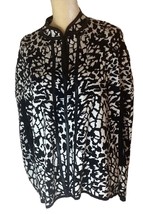 Chico&#39;s Cardigan S/M Black &amp; White Poncho Cape Wrap Open Front Animal Print FLAW - £10.28 GBP