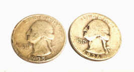 Lot 2 Washington Silver Quarters 1935,  1936 Circulated NOT GRADED - $8.99