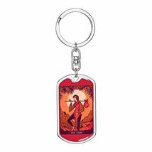 Tarot Card The Fool Swivel Keychain Dog Tag Stainless Steel or 18k Gold - £35.52 GBP