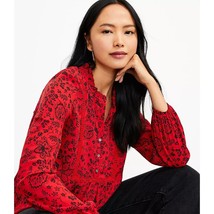 Loft Red Blouse Floral Lace Trim Mixed Media Small Tunic Top Twee Spring NWT - £24.34 GBP