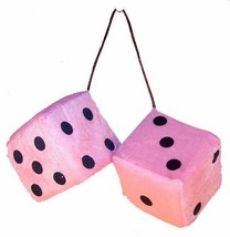 Large Pair Pink Fuzzy Plush 3 Inch Dice Rearview Die Solf Hanging New Car Mirror - £7.54 GBP