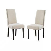 Set of 2 Modern Beige Cream Fabric Upholstered Dining Chair with Black W... - $220.49