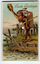 Easter Postcard Standing Rabbit With Hat Cane Anthropomorphic Fantasy Greetings - £19.92 GBP
