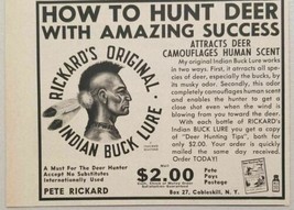 1958 Print Ad Rickard&#39;s Original Indian Buck Lure for Deer Cobleskill,NY - $8.97