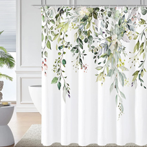 Gibelle Sage Green Eucalyptus Shower Curtain, Watercolor Plant Leaves with Flora - £22.48 GBP