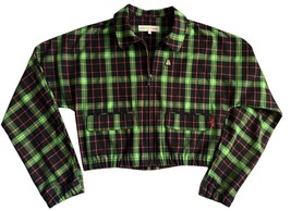 Vintage Women’s Teddy Fresh Bear Crop Plaid Zip Jacket Green Blue Large EUC - $31.84