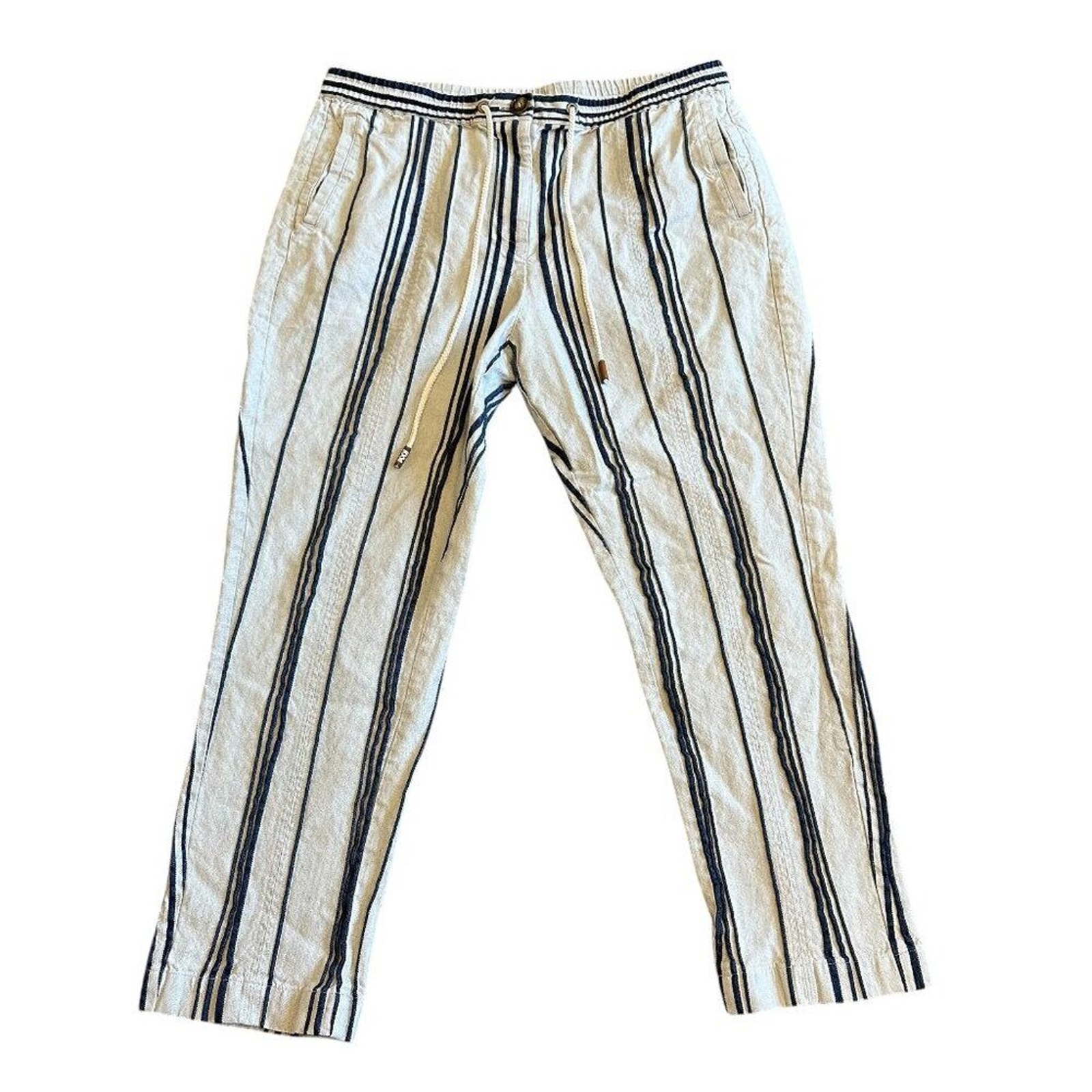 Soft Surroundings Bartley Linen Cotton Blend Pants Cropped Stripe Size L... - £36.29 GBP