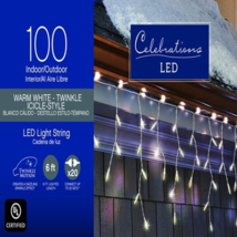 Celebrations 284B491D LED M5 Icicle Christmas Lights 100 ct 6.3&#39; ft. War... - $21.78