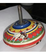 Antique Choral 4&quot; Spinning Whistle Top All Metal Tin Toy EUC - $27.12 CAD