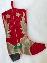 Cowboy Boot Christmas Stocking Western Decor New Old Stock Red Grey Green 16&quot; - £11.64 GBP