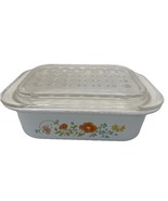 Vintage Corning Ware  M-1-B  7&quot;x 5.5&quot;x 2&quot; Wildflowers with Pyrex Lid - $542.43 MXN