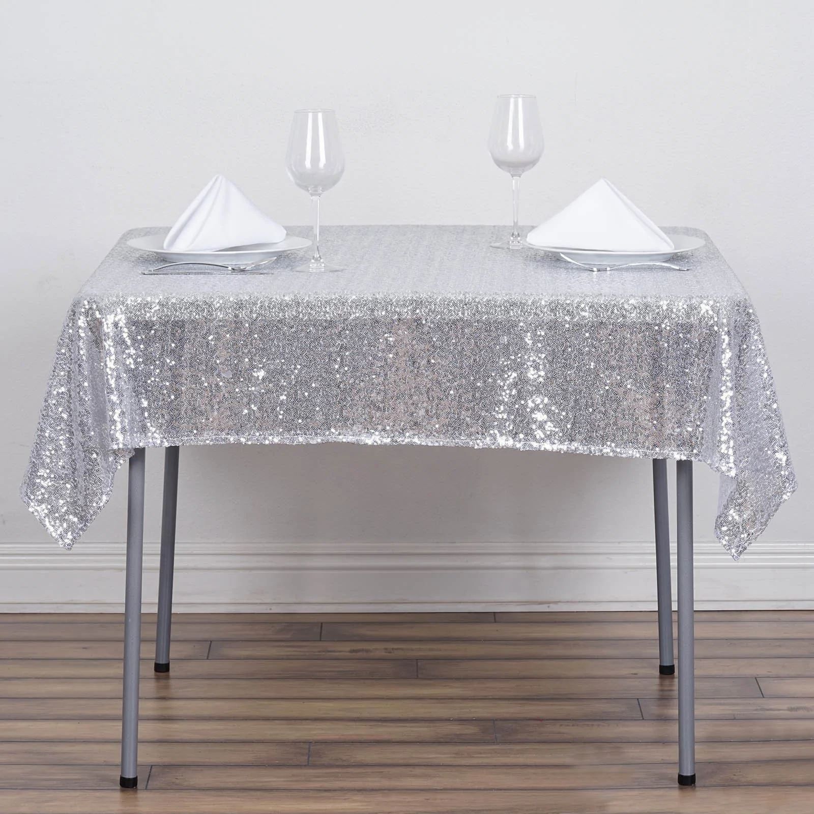 Silver - 54&quot; Tablecloths Luxury Collection Duchess Sequin Square Wedding - £32.99 GBP