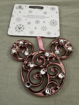 Disney Parks Mickey Mouse Icon Rose Gold Color Filigree Ornament with Fa... - $31.90