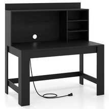 Modern Computer Desk with Hutch and Storage Shelves-Black - Color: Black - $155.28