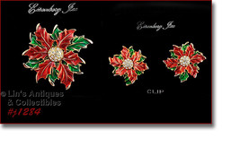 Signed Eisenberg Ice Poinsettia Pin and Earrings (#J1284) - £56.43 GBP