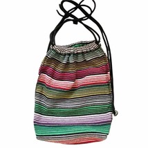 Boho Multicolor Woven Stripe Soft Drawstring Backpack - £18.58 GBP