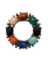 Vintage Egyptian Revival Scarab Circle Brooch Multicolor Carved Stone St... - $21.60