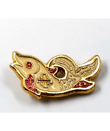 Vintage Jerusalem Cross Fish Gold Tone Enamel Lapel Pin Religious Souvenir - $12.99