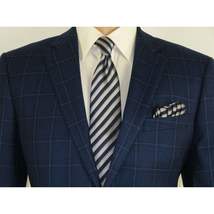 Men's Soft Wool Sport Coat English Plaid Window Pane 556-4 Navy Blue Renoir image 10