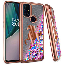 For Oneplus Nord N100 - Floating Waterfall Liquid Glitter Case Rose Gold Unicorn - £15.17 GBP