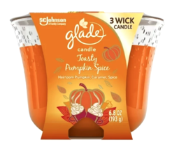 Glade 3 Wick Scented Glass Candle, Toasty Pumpkin Spice, 6.8 Oz. - £18.84 GBP