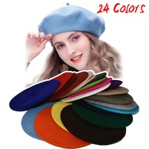 Women Beret Wool Hat Vintage French Style Solid Color Warm Beanie Autumn Winter - £17.66 GBP
