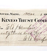 1915 Kineo Trust Company Bank Check E.A. Sampson Dover Maine Signed 7038... - $27.34 CAD