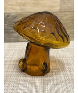 AMBER Orange Art Glass MUSHROOM 4&quot; Figurine ~ Vintage MCM! - £41.99 GBP