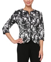 ALEX EVENINGS Women&#39;s Embroidered Satin-Piped Jacket Black B4HP - $56.95