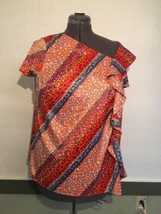 Lane Bryant Blouse Womens 14/16 Used Orange Blue Cap Sleeve  - $12.00