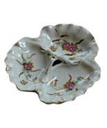 VINTAGE PORCELAIN CANDY RELISH DISH 3 PARTS HAND PAINTED FLORAL DESIGN J... - $7.00