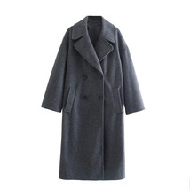 Lapel Women Straight Overcoat Casual Double-Breasted Office Ladies Long Coat 202 - £86.04 GBP