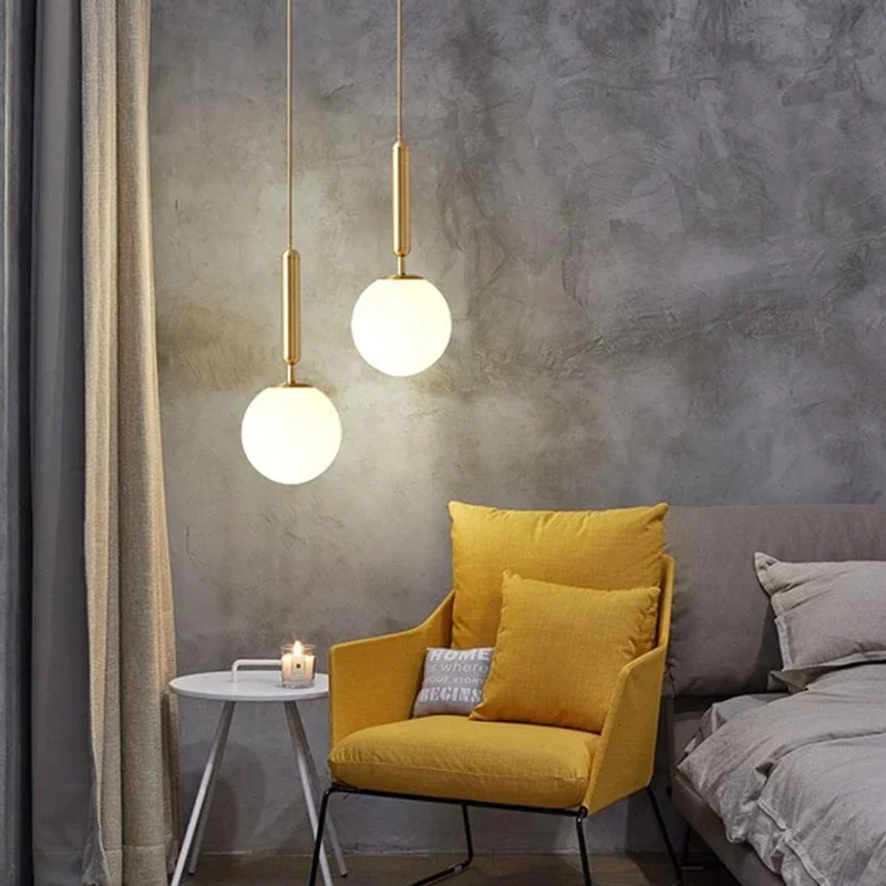 Modern LED Glass Ball Pendant Lamp Fixtures Gold Bedside Kitchen Hanging... - $37.53+