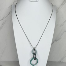 Chico&#39;s Silver Tone Coil Chain with Blue Rhinestone Studded Pendant Necklace - £13.41 GBP