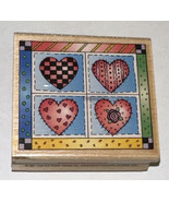 Hero Arts E1285 Four Heart Patchwork Wood Rubber Stamp NEW Unused 2x2&quot; RARE - $230.34 MXN