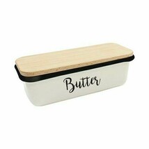 TableCraft Enamelware Farmhouse Butter Dish with Wooden Cover - £11.56 GBP