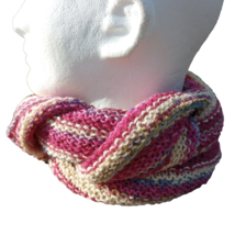 Women&#39;s Alpaca Wool Scarf Handmade Knit Pink Candy Swirl Yellow Striped - £46.99 GBP