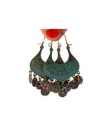 Vintage Gypsy Earrings, Verdigris Turquoise Patina Earrings, Tribal Ethnic Style - $17.00