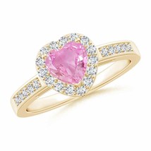 Authenticity Guarantee 
Angara Natural 6mm Pink Sapphire Halo Ring in 14K Yel... - £857.31 GBP