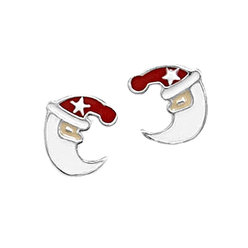 CHILDS STERLING SILVER CRESENT MOON SANTA CLAUS STUD EARRINGS, AGES 5 TO 14 - $16.99