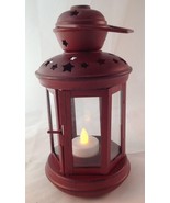 Red Metal Lantern Candle Holder with Star Cutouts with Votive Christmas ... - £15.92 GBP