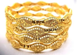 24K Gold Plated Mehndi Flower Design Bangle Bollywood Bracelet 4 Pieces Pcs - £21.56 GBP