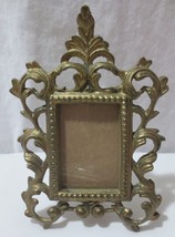 Vtg Antique Rococo Ornate Heavy Brass Easel back picture frame photo - £19.93 GBP