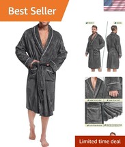 Elegant Satin Trim Fleece Robe for Men – Perfect for Relaxation &amp; Lounging - $36.00