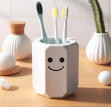 Cute Smiley Face Toothbrush Holder White Geometric Caddy Bathroom Counte... - $13.72