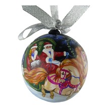 Russian Hand Painted Santa Claus Troika Linden Wood Ball Christmas Ornam... - $28.05