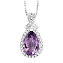 Sterling Silver 3.046 ct Pear Amethyst with 0.407ct White Topaz Necklace - £141.26 GBP