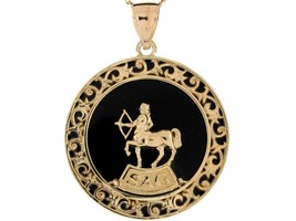 10K or 14K Yellow Gold &amp; Onyx Sagittarius Zodiac Pendant - £501.55 GBP+